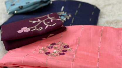 Elegant Dola Silk Saree with Sequins & Thread Embroidery