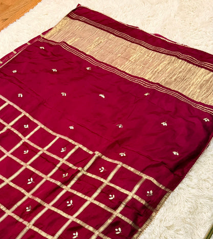 Pure Gajji Silk Saree – Maroon Saree