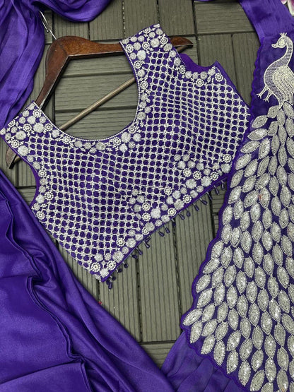 Peacock Embroidered Ready To Wear Saree