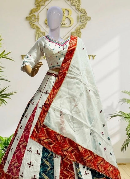Premium Cotton Navratri Chaniya Choli - 8 Meter Flare Mirror Work Lehenga