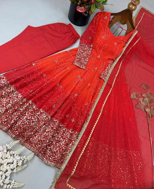 Designer Faux Georgette Embroidered Anarkali Suit Set