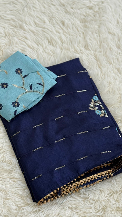 Elegant Dola Silk Saree with Sequins & Thread Embroidery