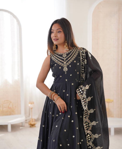 Premium Roman Silk Anarkali Gown Set with Chanderi Dupatta (Restock)