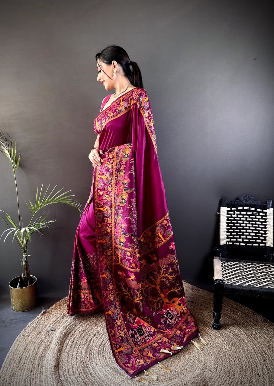 Pashmina Kashmiri Meenakari Silk Saree | Luxury Handwoven