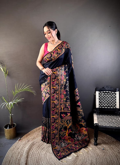 Pashmina Kashmiri Meenakari Silk Saree | Luxury Handwoven