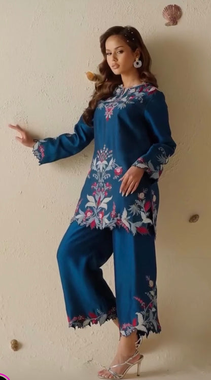 Designer Embroidered French Crepe Co-Ord Set