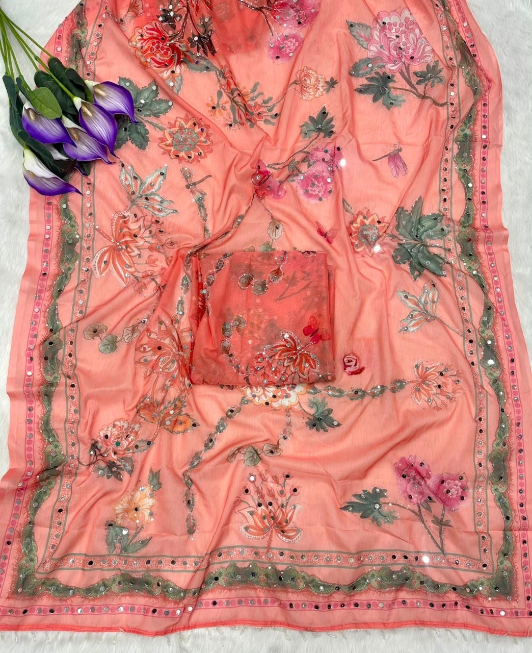 Celebrity Inspired Digital Printed Tebby Silk Saree