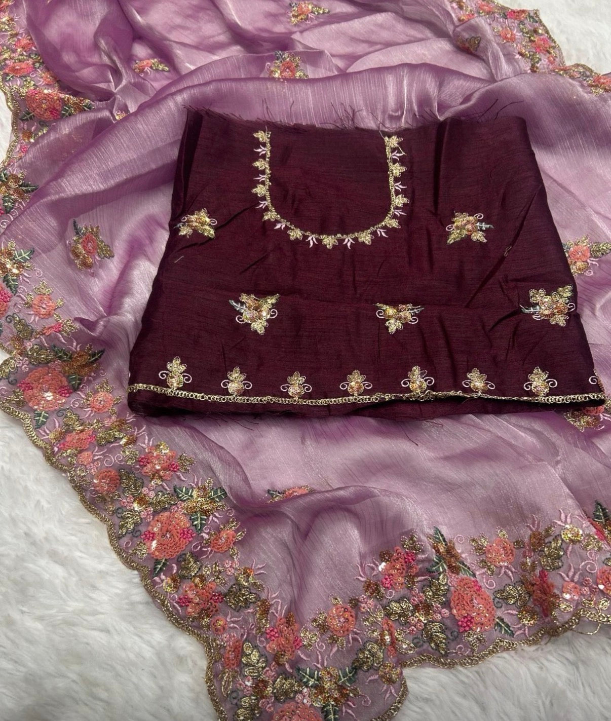 Exclusive Jimmy Choo Embroidered Saree with Heavy C-Pallu - Multi-Color Sequin & Zari Work