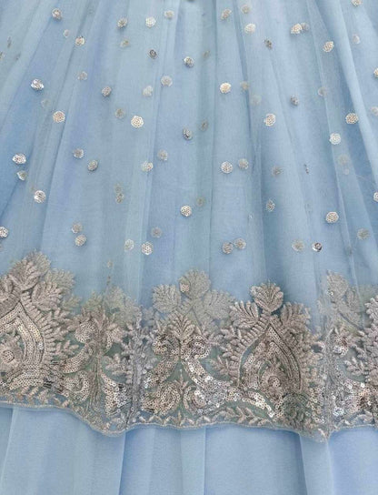 Faux Georgette Gown Lehenga Set with Sequins Work & Net Dupatta