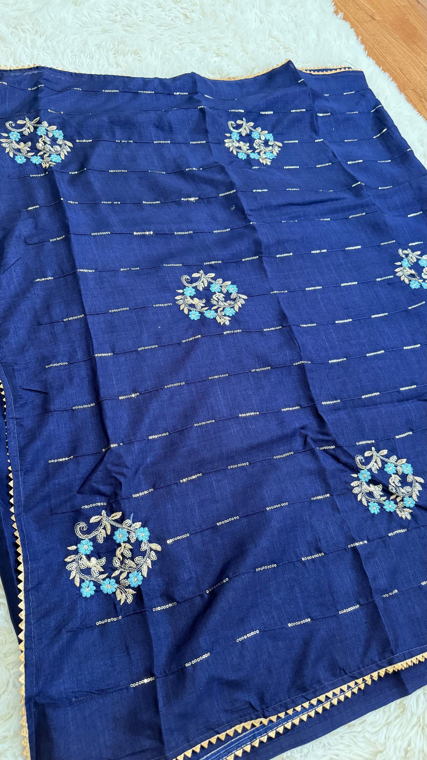 Elegant Dola Silk Saree with Sequins & Thread Embroidery