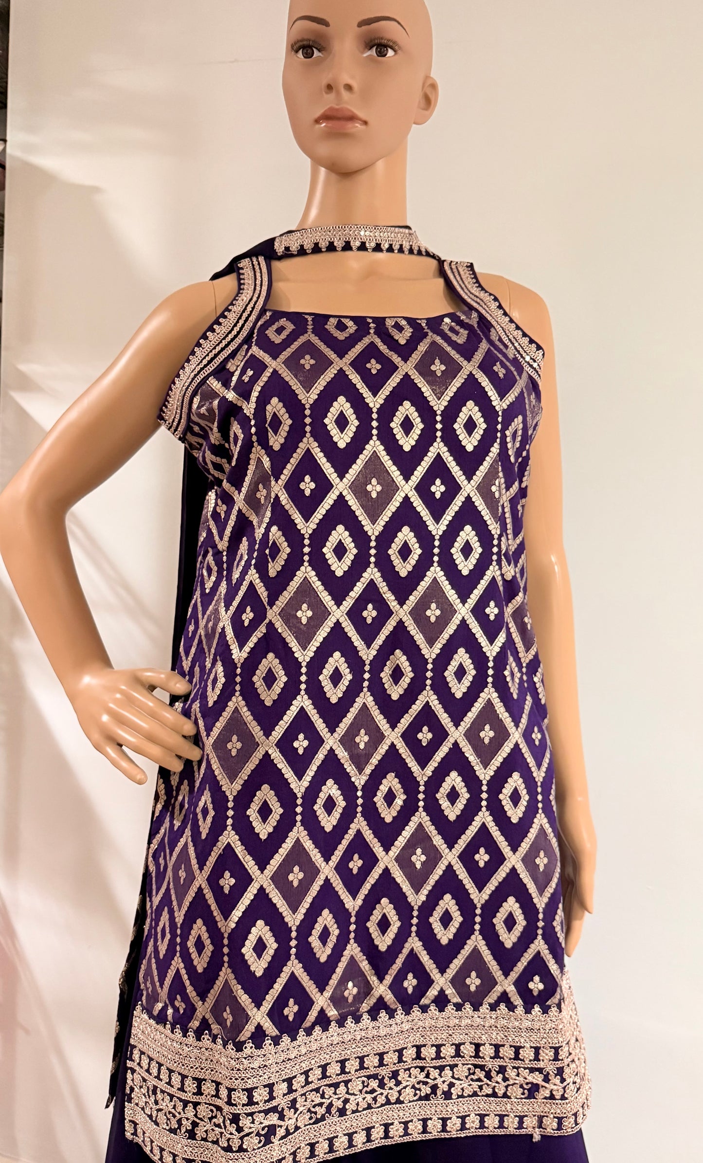 Zari Work Purple Kurti with Palazzos | Elegant Cotton Silk Festive Wear Set”
