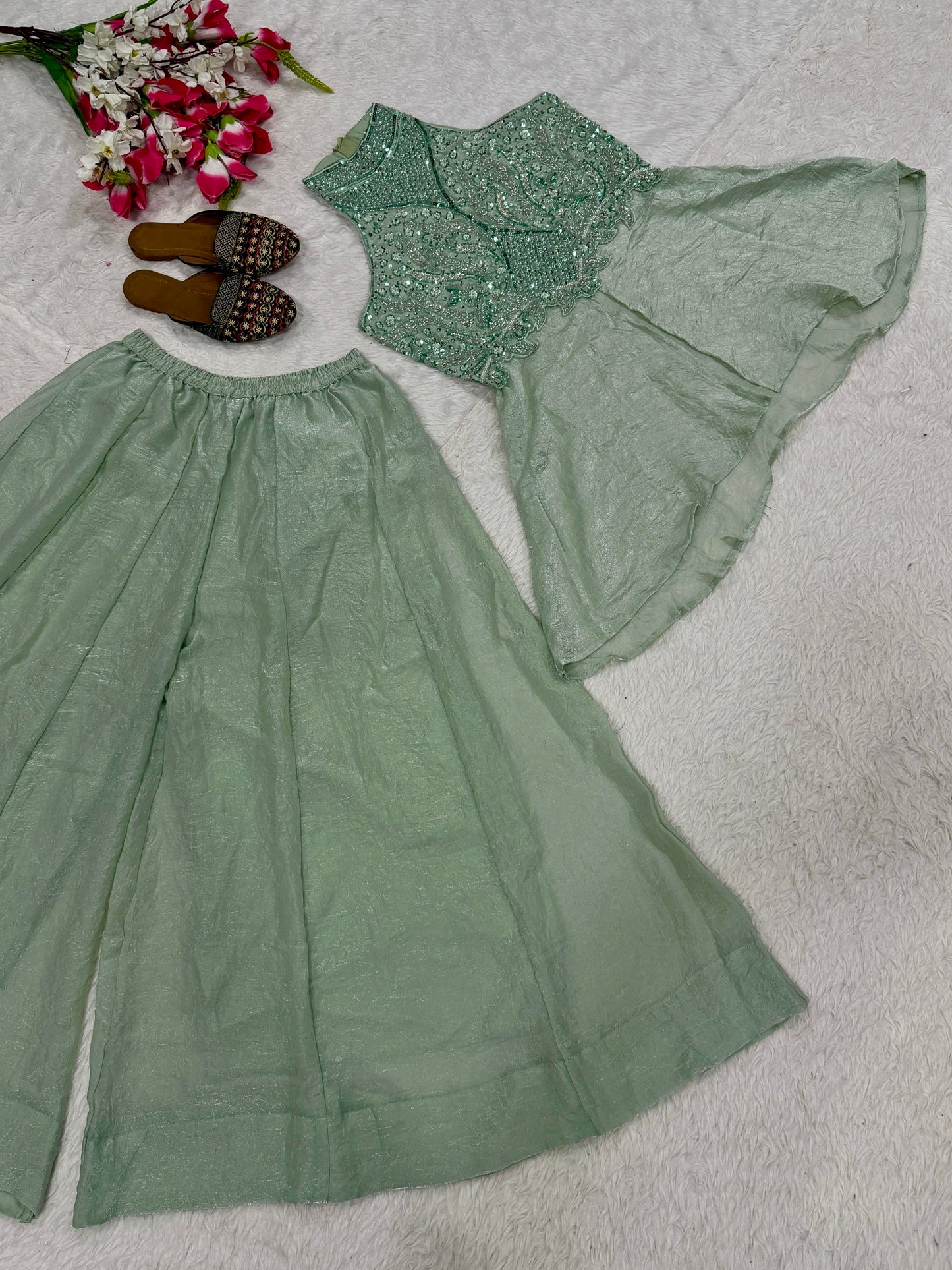 Mint Green Shimmer Georgette Indo-Western Co-ord Set