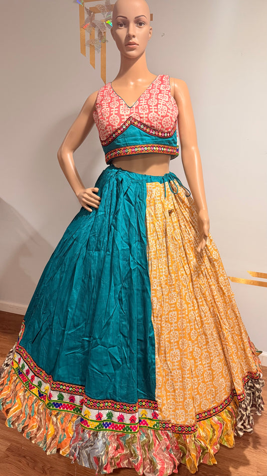 Rayon Cotton Lehenga Choli with Heavy Frill Border & Dupatta – Festive Wear
