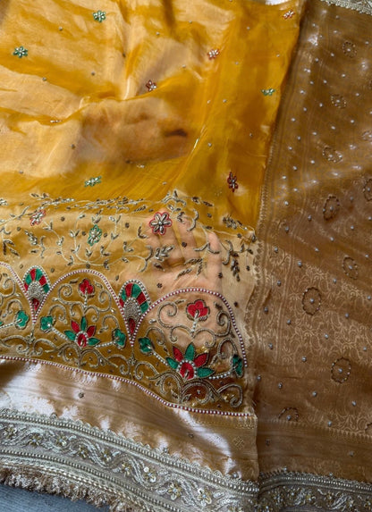 Pure Tissue Silk Meenakari Banarasi Saree in Mustard | Luxury Festive Wear