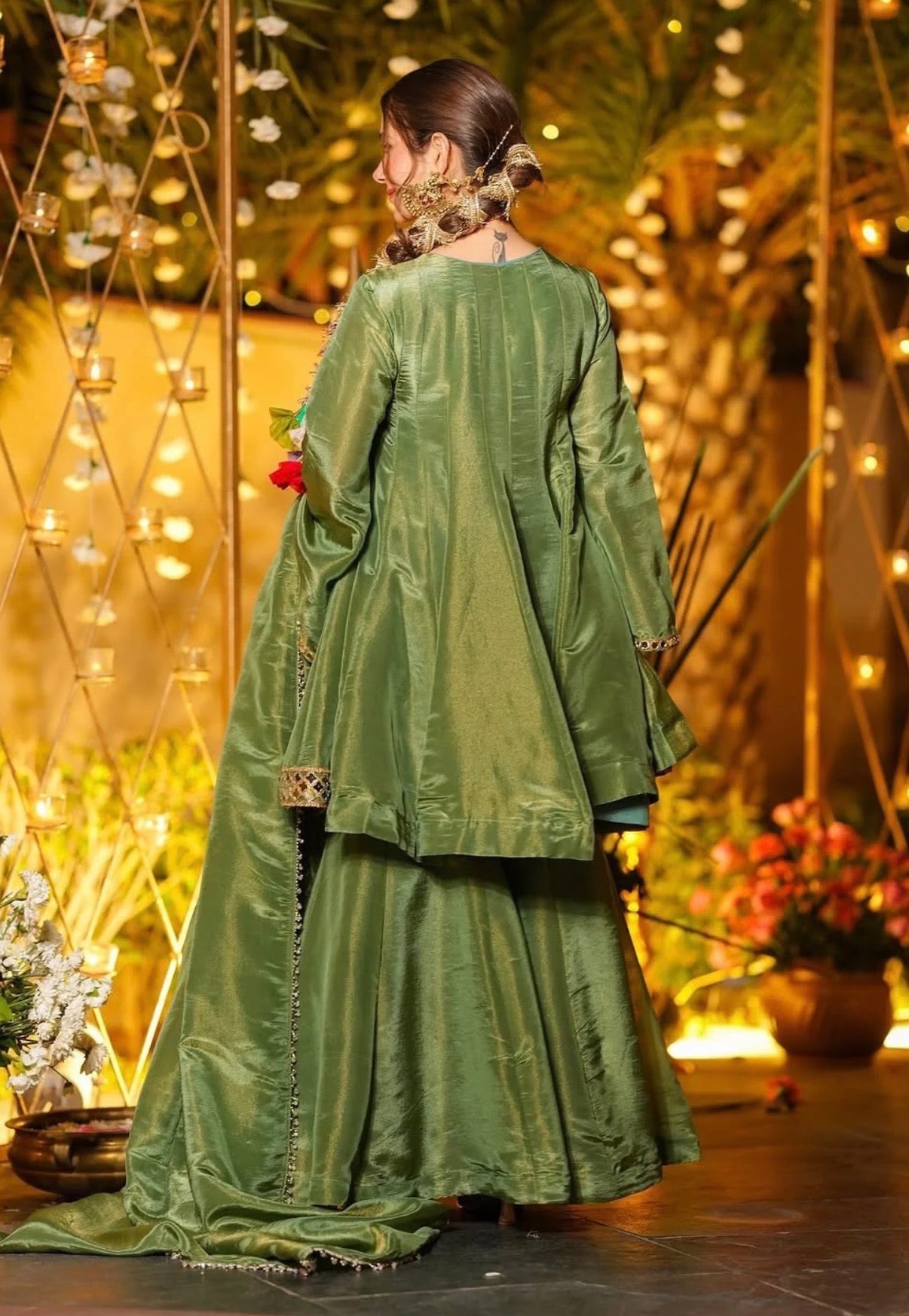 Cosmos Gold Zari Silk Sharara Set with Mirror Work Dupatta