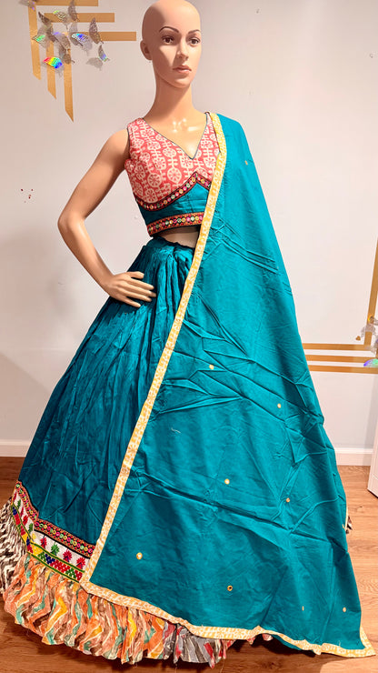 Rayon Cotton Lehenga Choli with Heavy Frill Border & Dupatta – Festive Wear
