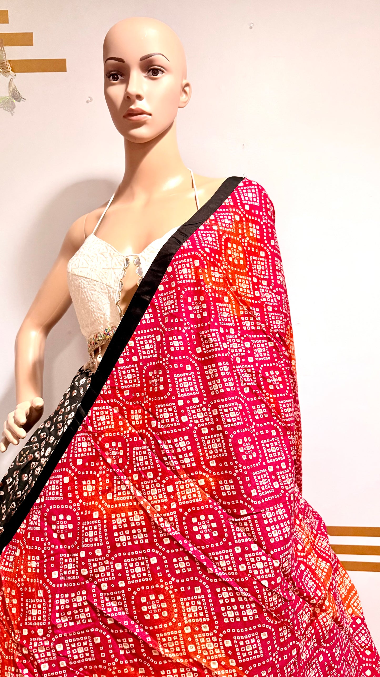 Garba Glam Black Bandhani Chaniya Choli with Designer Shell Blouse