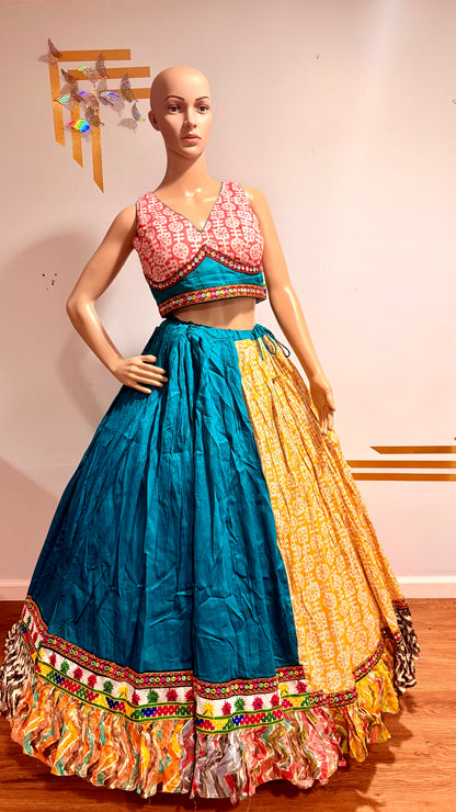 Rayon Cotton Lehenga Choli with Heavy Frill Border & Dupatta – Festive Wear