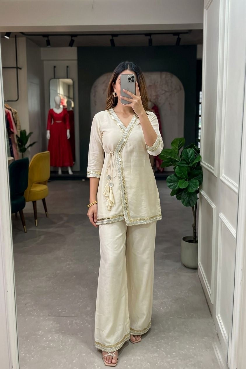 Inaya Wrap Set – Elegant Ivory Wrap Co-ord Set