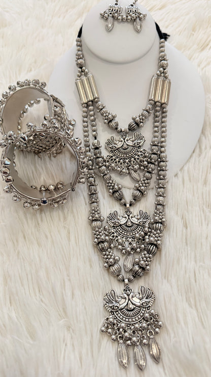 German Silver Peacock Necklace Set with 2 Bangles – Ethnic Jewelry