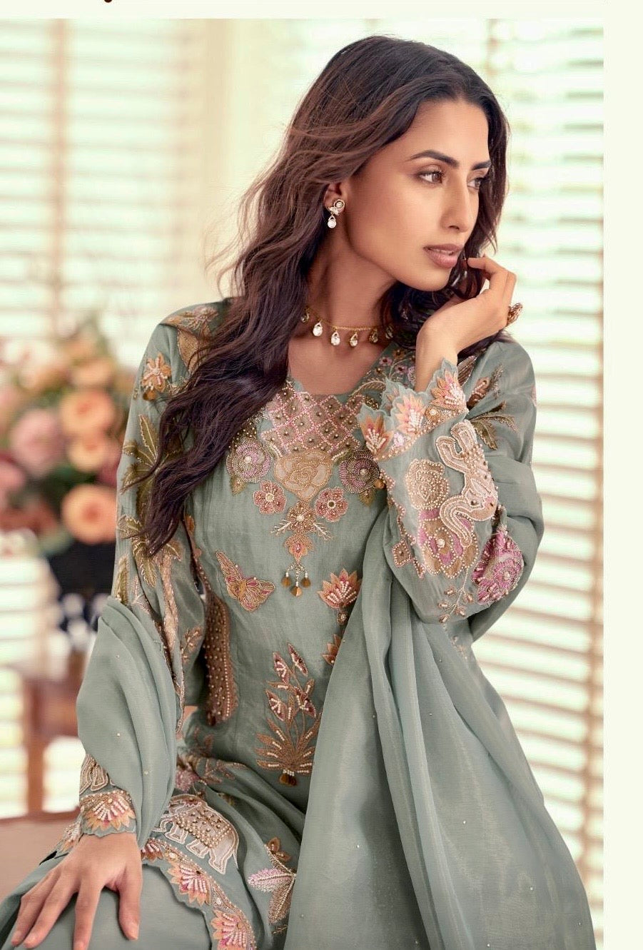 New Launch Pakistani Style Simar Silk 3-Piece Suit Set | Heavy Beads & Handwork