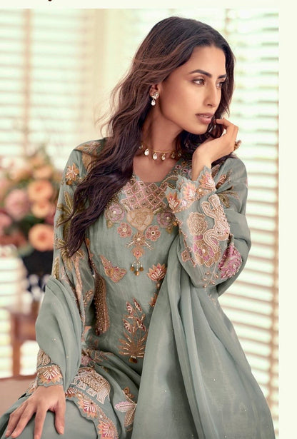 New Launch Pakistani Style Simar Silk 3-Piece Suit Set | Heavy Beads & Handwork