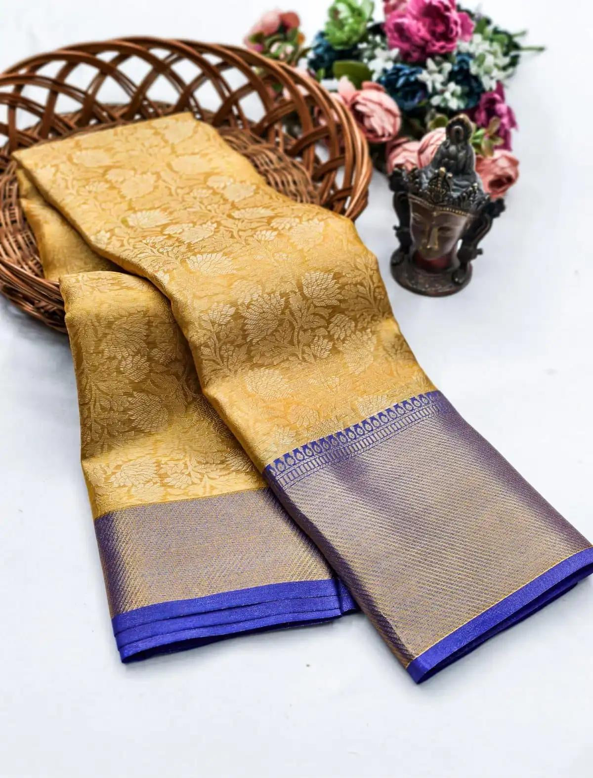 Golden Grace Royal Heritage Soft Tissue Silk Saree with Rich Pallu & Jacquard Work