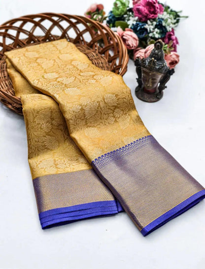 Golden Grace Royal Heritage Soft Tissue Silk Saree with Rich Pallu & Jacquard Work