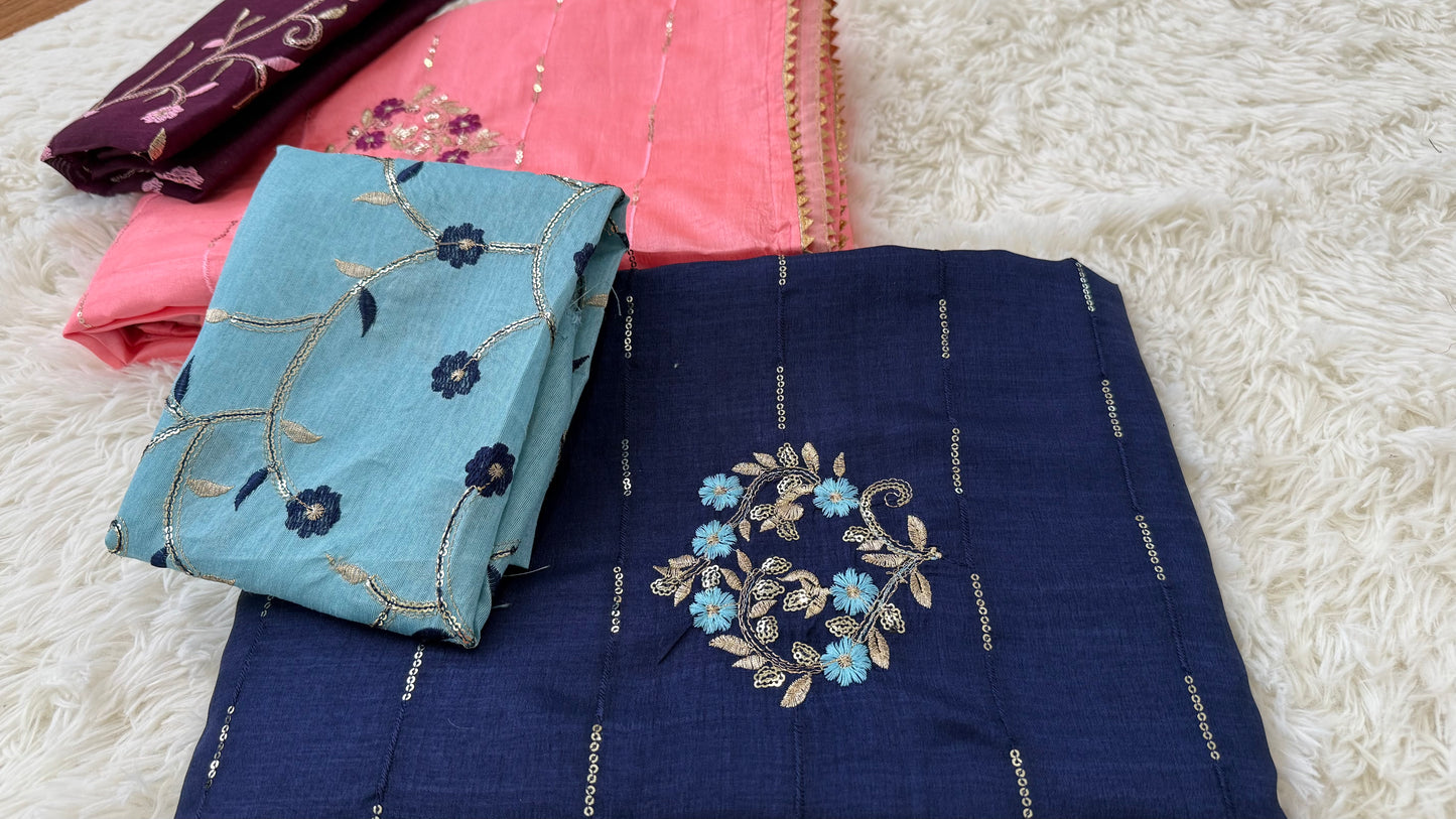 Elegant Dola Silk Saree with Sequins & Thread Embroidery