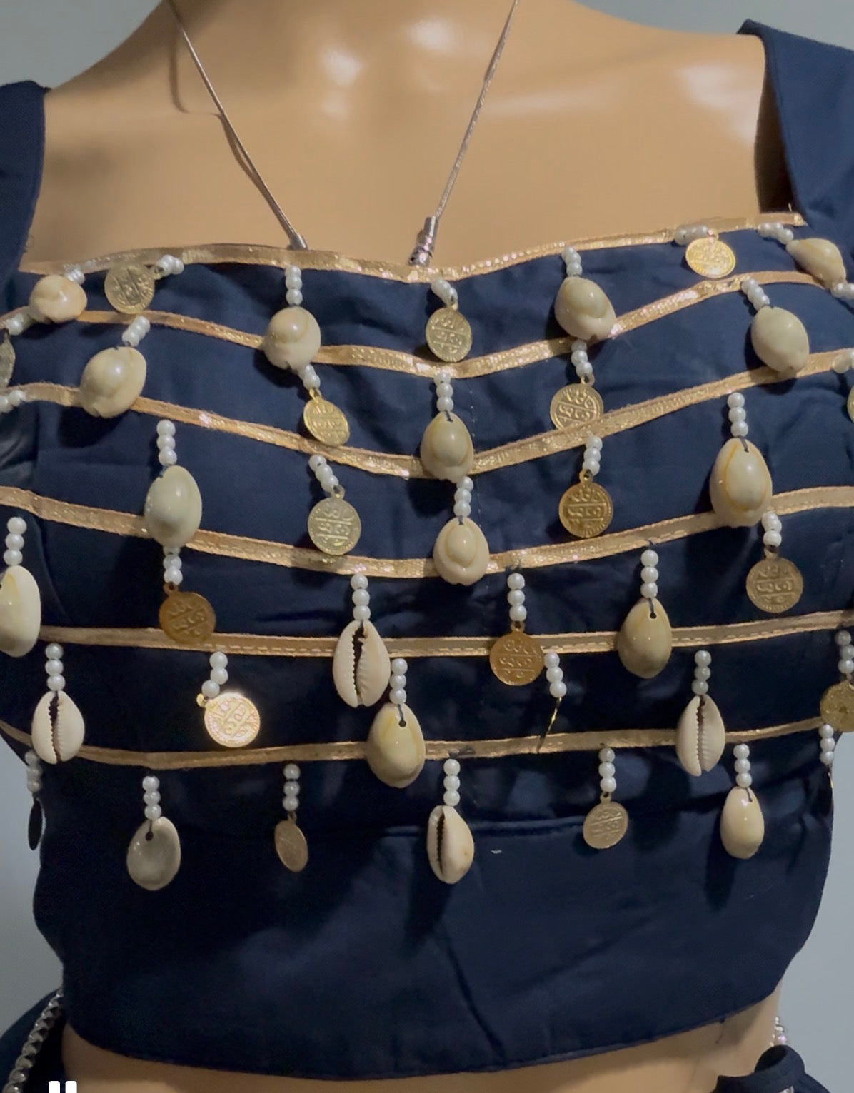 Navy Blue Jaam Cotton Lehenga Choli with Heavy Kodi Lace & 10 Mtr Flare