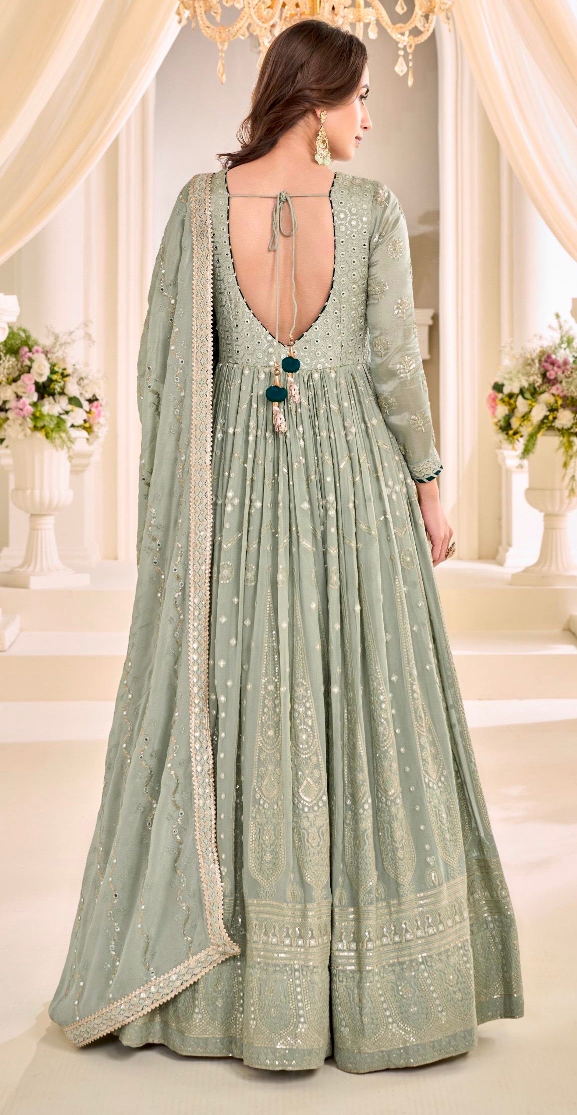 Premium Georgette Chikankari Gown Set (2 PCS)