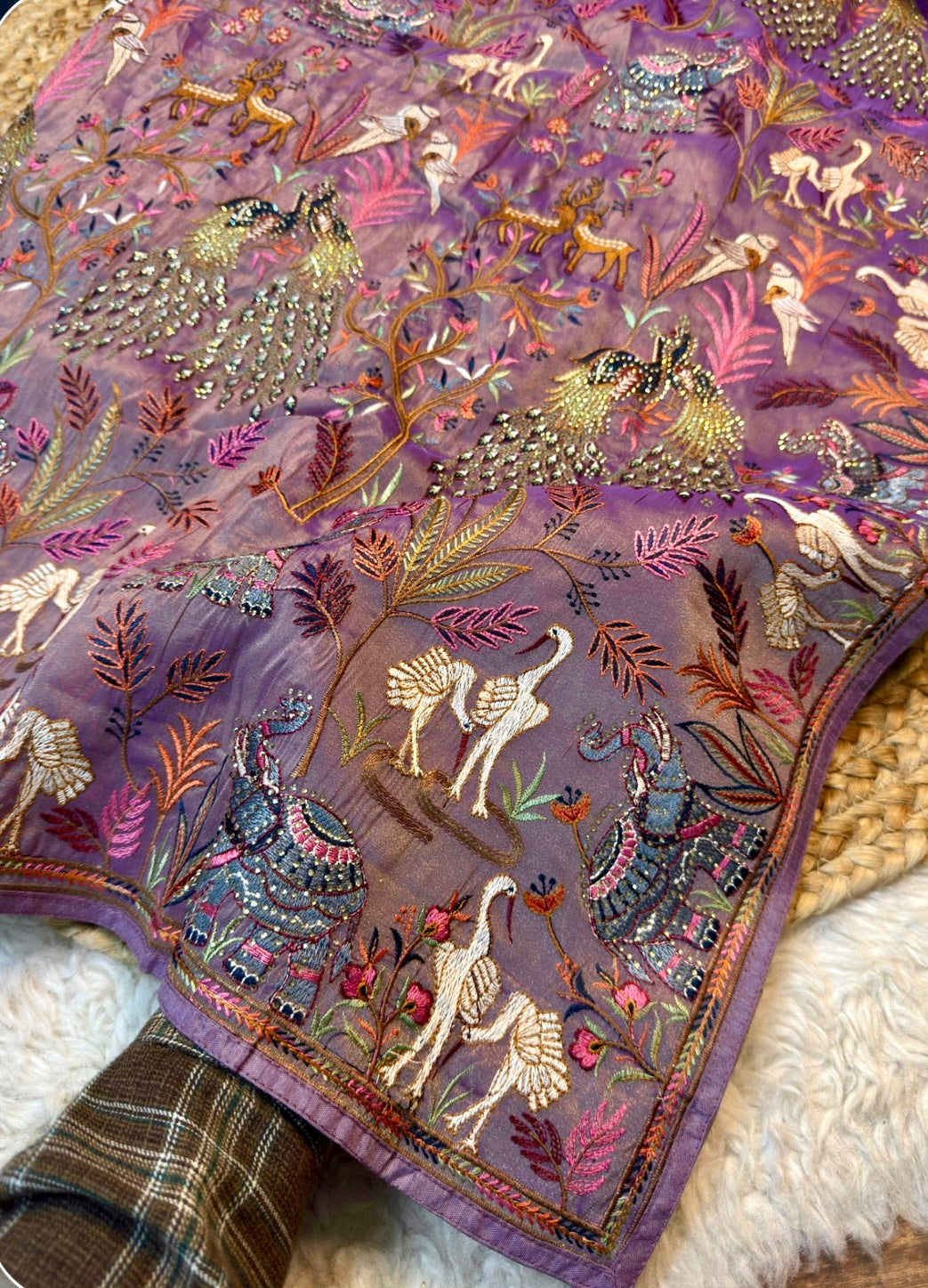 Luxury Peacock Embroidered Saree with Sequin Work & Stitched Blouse