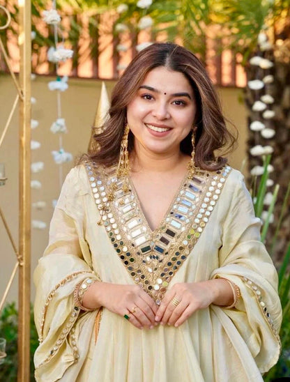 Cosmos Gold Zari Silk Sharara Set with Mirror Work Dupatta