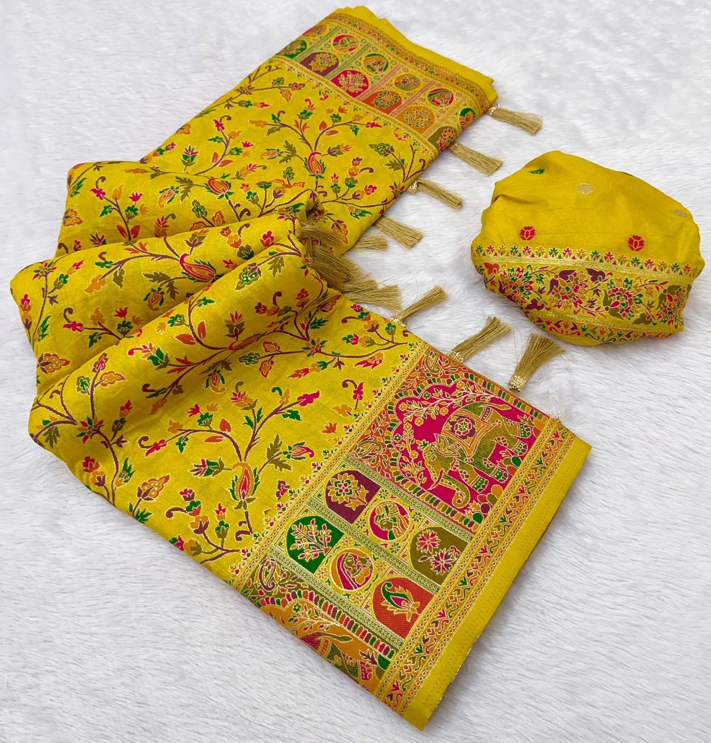 Pure Rajwadi Pashmina Silk Weaving Saree - Hand Dyed Kashmiri Pallu