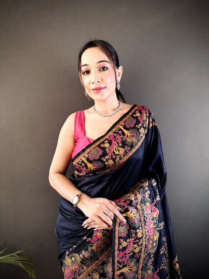 Pashmina Kashmiri Meenakari Silk Saree | Luxury Handwoven