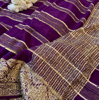 HO Silk Saree with Golden Zari Border & Sequin Work
