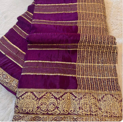 HO Silk Saree with Golden Zari Border & Sequin Work