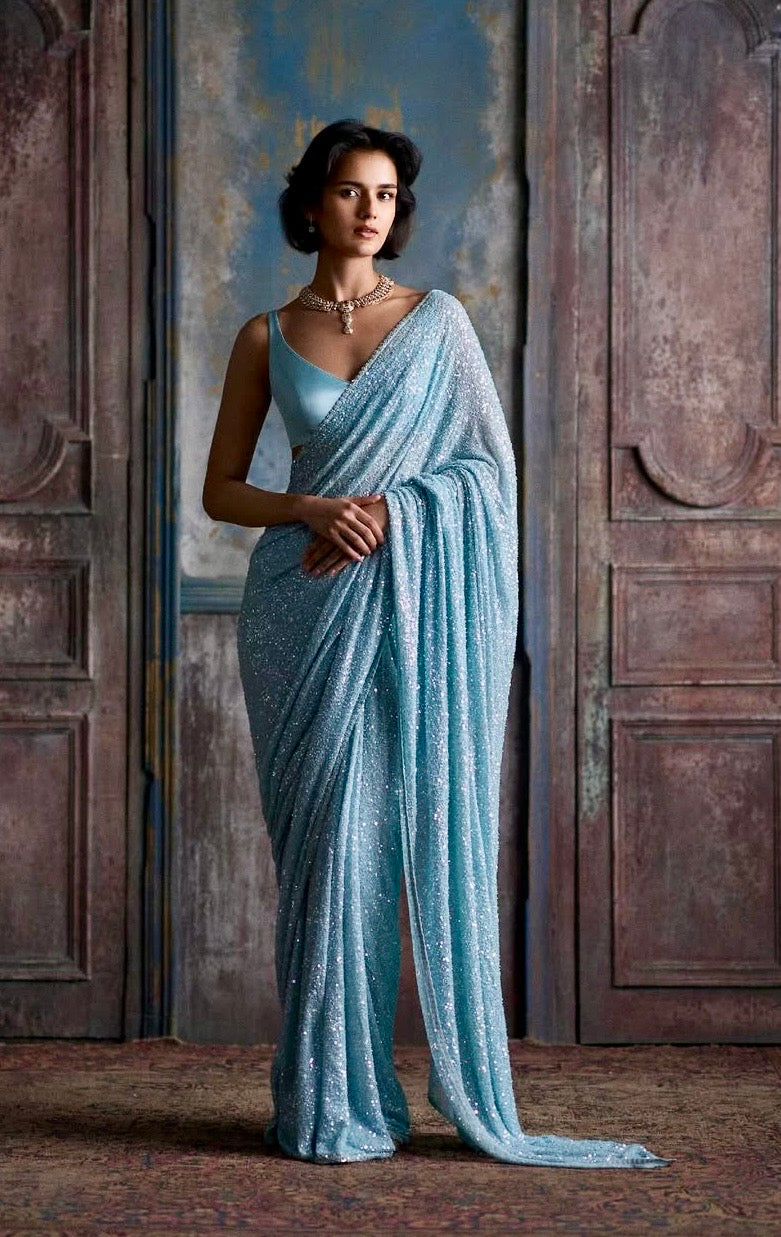 Luxury Bollywood Sequins Saree for Women
