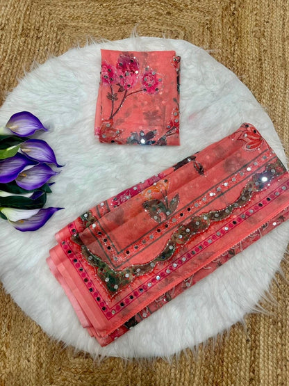Celebrity Inspired Digital Printed Tebby Silk Saree