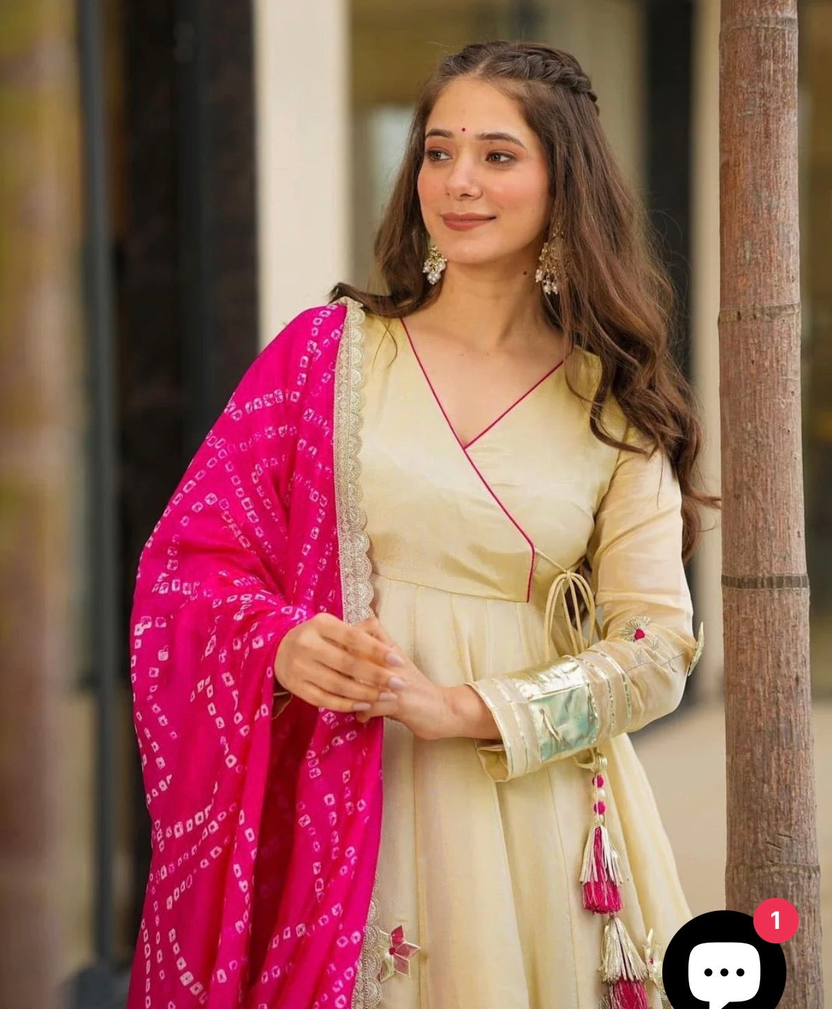 Pure Handmade Chinon Anarkali Palazzo Set with Bandhani Dupatta