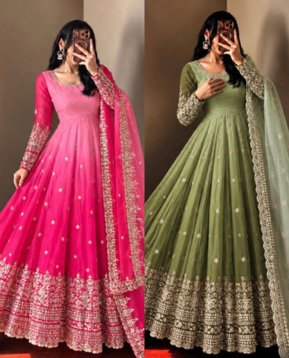 Festive Trending Designer Georgette Gown Set with Sequin Embroidery