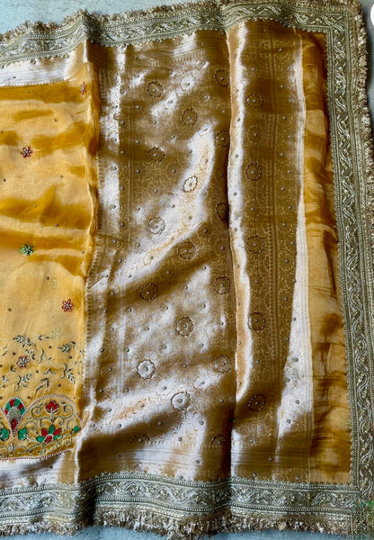 Pure Tissue Silk Meenakari Banarasi Saree in Mustard | Luxury Festive Wear
