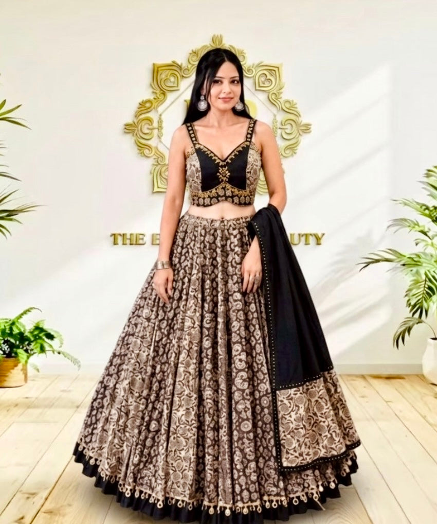 Denim Mirror Work Chaniya Choli Set