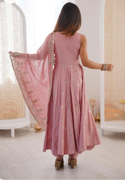 Premium Roman Silk Anarkali Gown Set with Chanderi Dupatta (Restock)