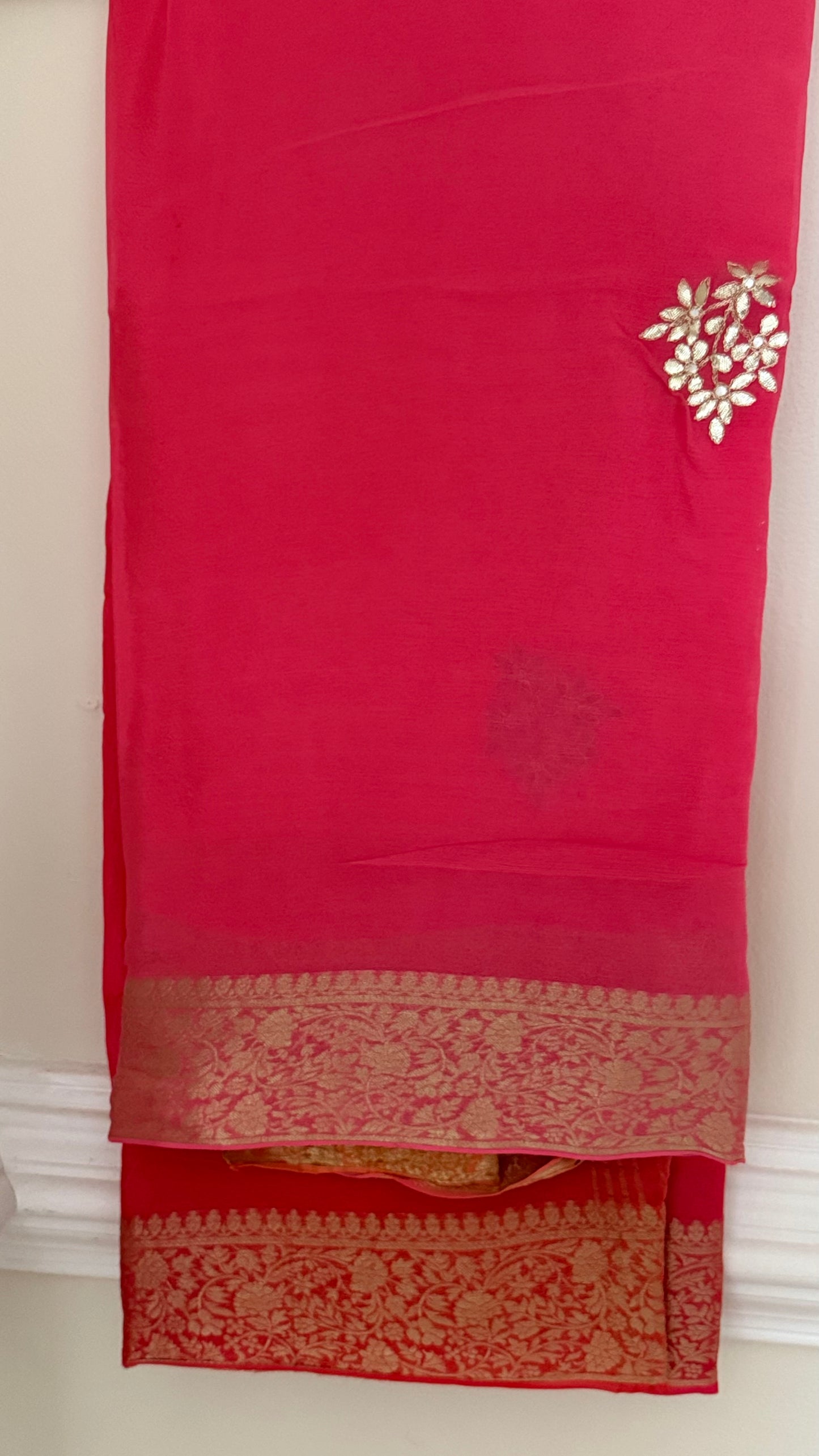 Limited Edition Pink-Orange Ombre Georgette Saree with Gota Patti Work