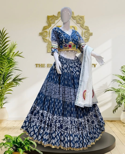 Premium Denim Gamthi Chaniya Choli - 10 Meter Flare Cotton Lehenga
