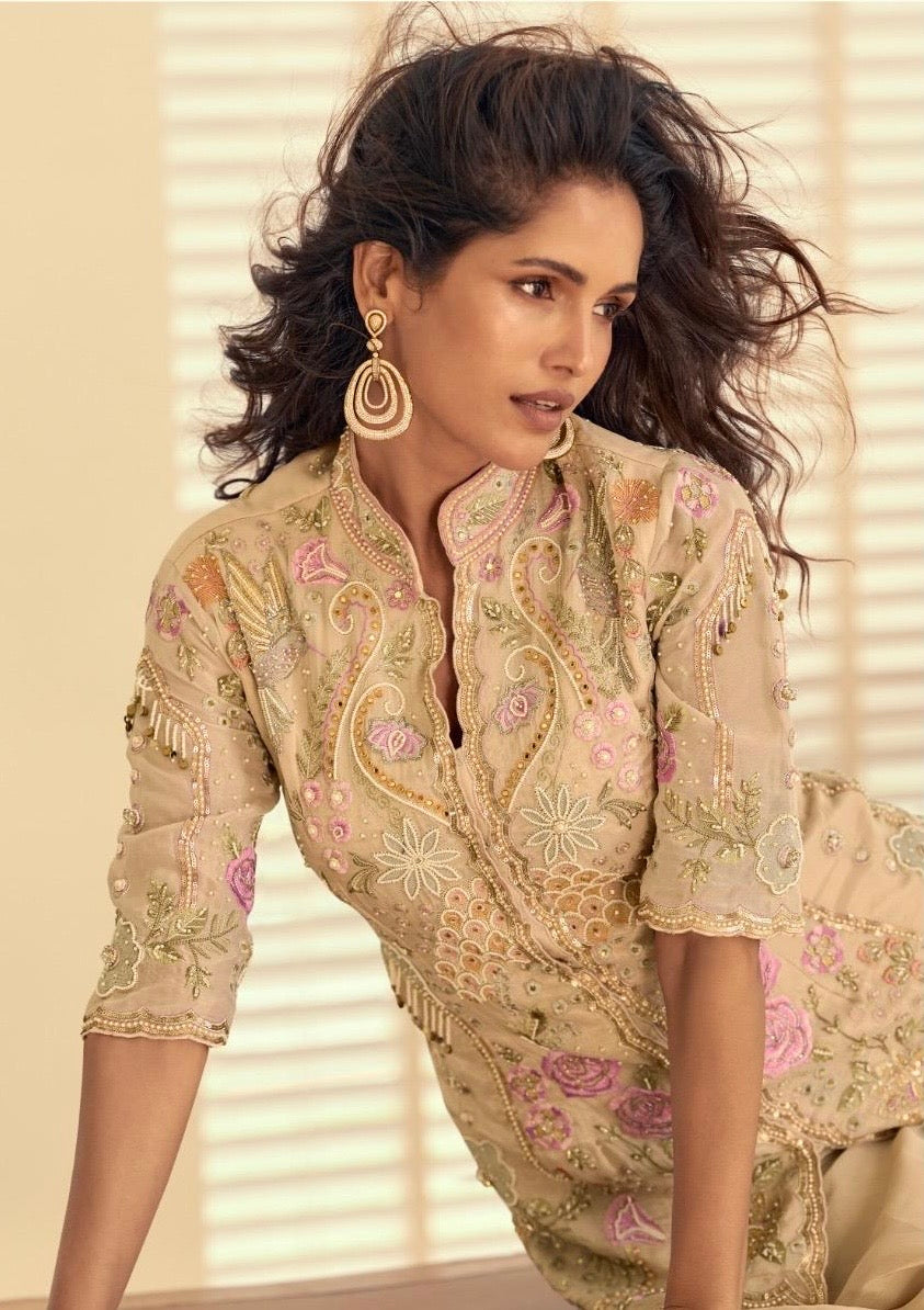 New Launch Pakistani Style Simar Silk 3-Piece Suit Set | Heavy Beads & Handwork