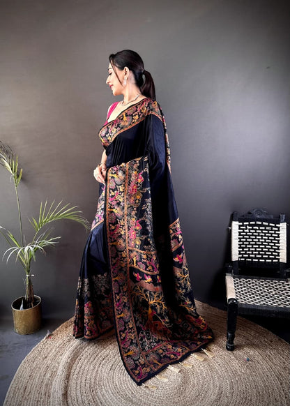 Pashmina Kashmiri Meenakari Silk Saree | Luxury Handwoven