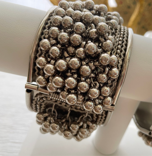 Oxidized Silver (imitation jewelry )Beaded Cuff Bracelet: Indian Boho Jewelry