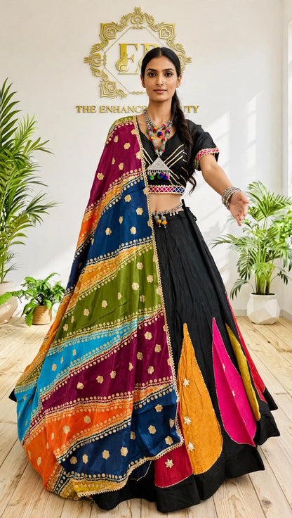Premium Rayon Patchwork Lehenga Choli Set | 8m Flair Navratri Chaniya Choli